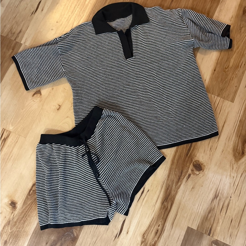 Classic Black and White Striped Kids Pajama Set